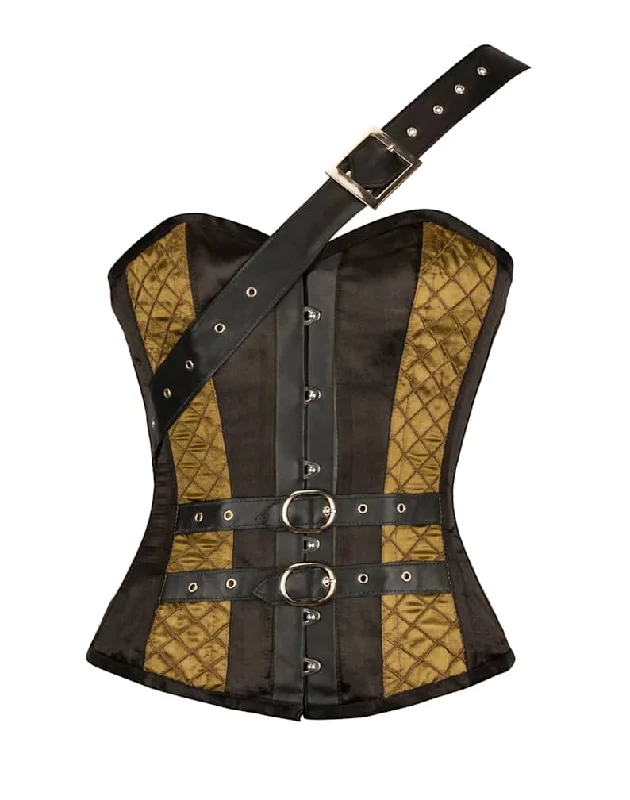 Adibayor Black & Gold Satin Corset With Adjustable Strap