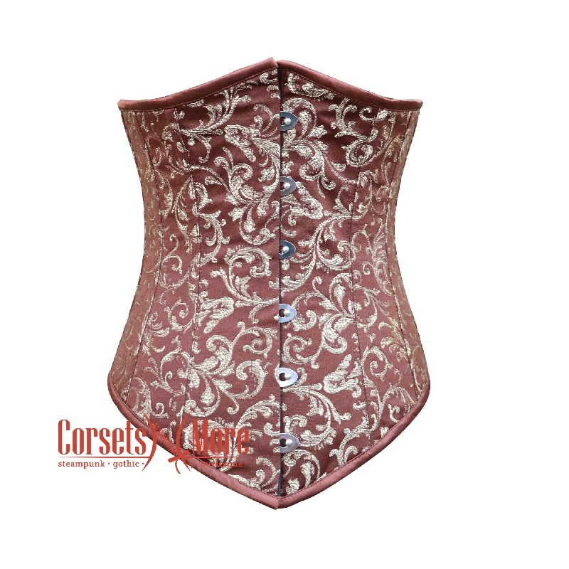 Brown And Golden Brocade Plus Size Sexy Underbust Waist Cincher Halloween Corset Top