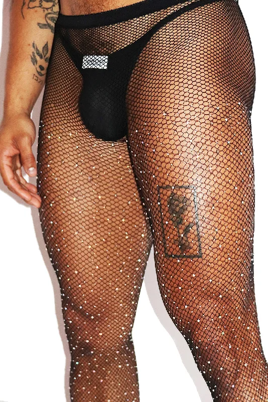 Crystal Fishnet Tights Set- Black