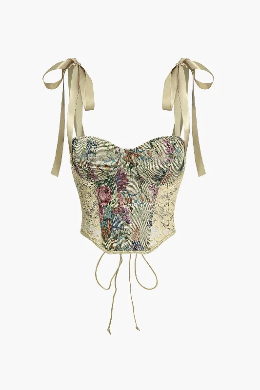 Retro Print Corset Tie-Up Cami Top