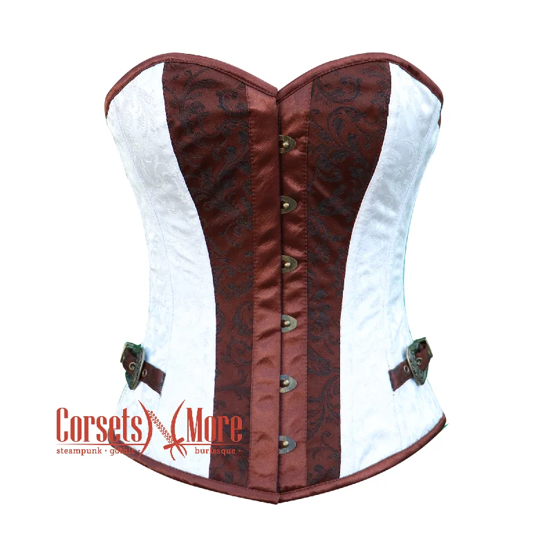 Plus Size Brown And White Brocade Burlesque Gothic Costume Overbust Corset Overbust Top