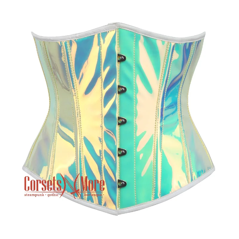 Plus Size Holographic Leather Waist Cincher Bustier Underbust Corset