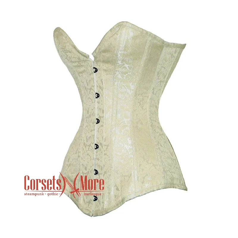 Plus Size Ivory Brocade Gothic Burlesque Waist Training Overbust Corset Bustier Top