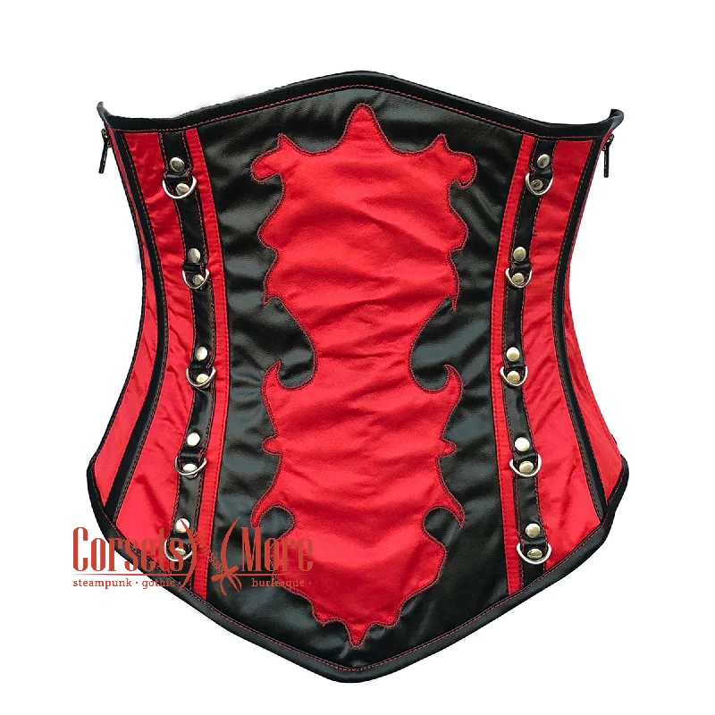 Plus Size Red Black Satin Gothic Costume Halloween Bustier Underbust Corset Party Top