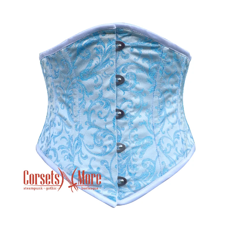 Plus Size Turquoise And White Brocade Gothic Waist Trainer Underbust Waspie Corset