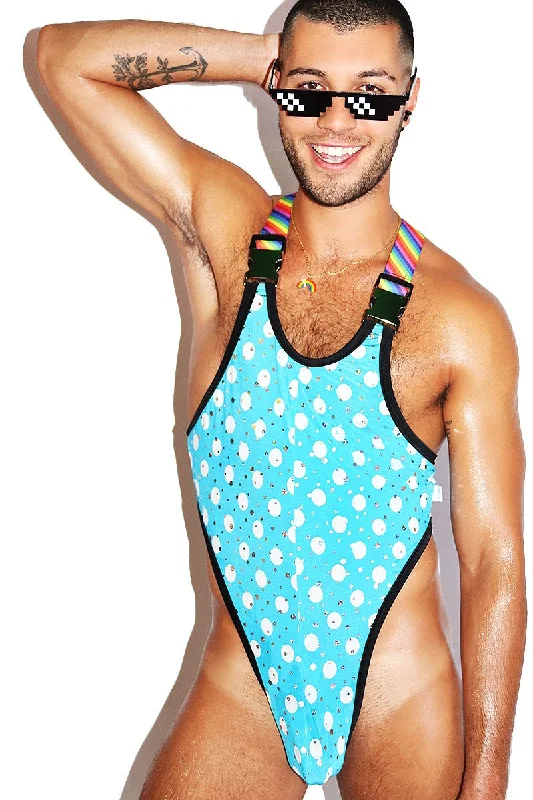 Rainbow Dot Thong Bodysuit- Blue