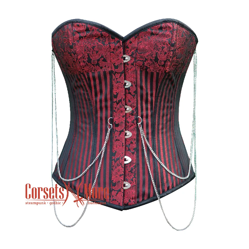 Red And Black Brocade Gothic Plus Size Steampunk Bustier Corset Overbust Top