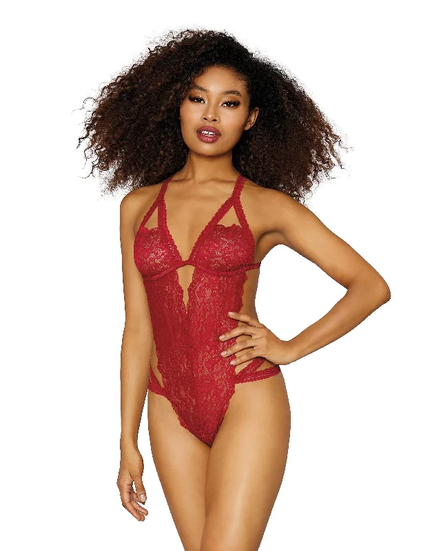 Sexy red lace bodysuit