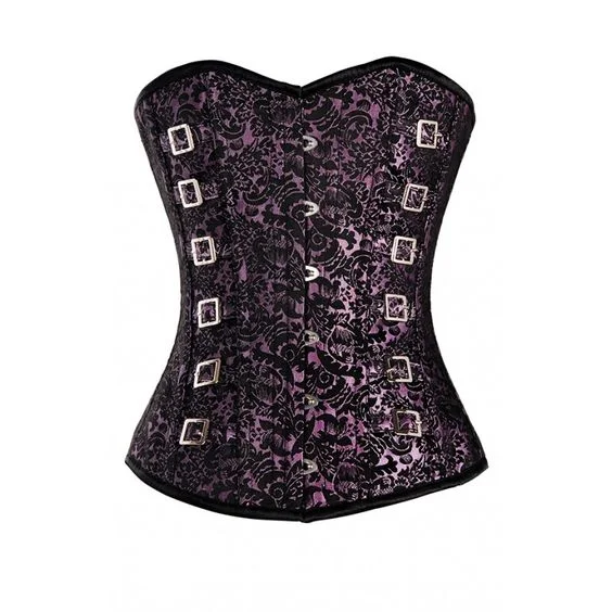 Wiltshire Pink and Black Brocade Pattern Corset with Silver Buckle Detail