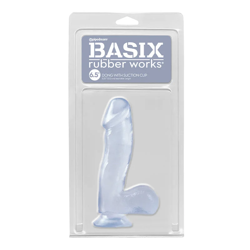 Basix Rubber Works 6.5 inches Dong With Suction Cup Clear