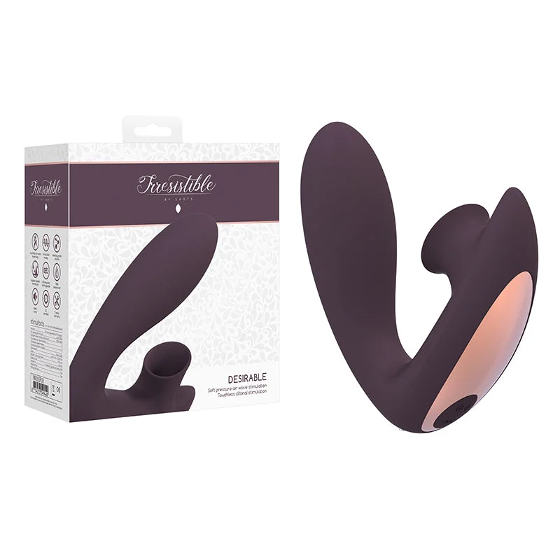 Shots Irresistible Desirable Rechargeable Silicone Soft Pressure Air Wave Dual Stimulator Purple