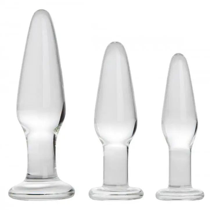 3-piece Clear Glass Anal Butt Plug Probe Set