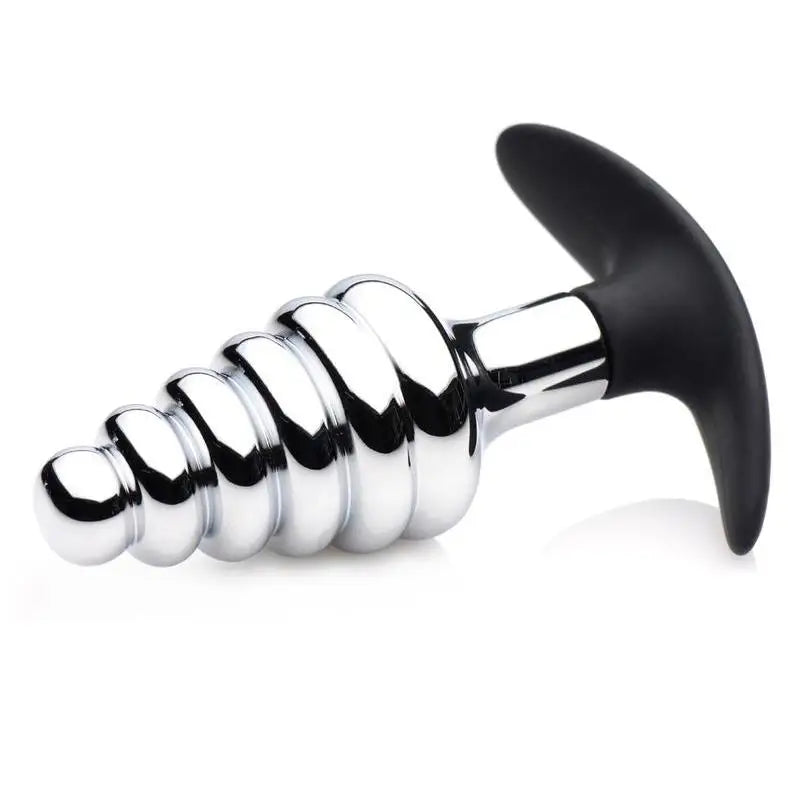 4.5-inch Master Series Metal and Silicone Ribbed Medium Butt Plug