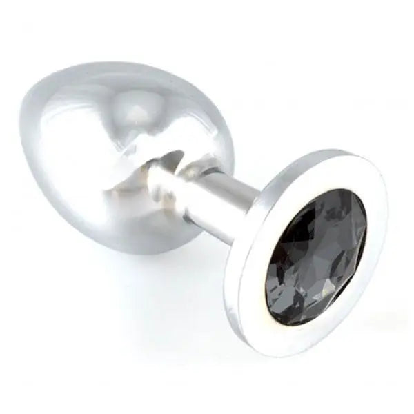 5-inch Rimba Stainless Steel Silver Butt Plug with Black Crystal