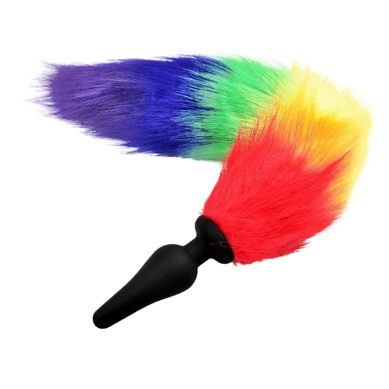 Butt Plug  - Fox Tail Rainbow with Silicone Plug