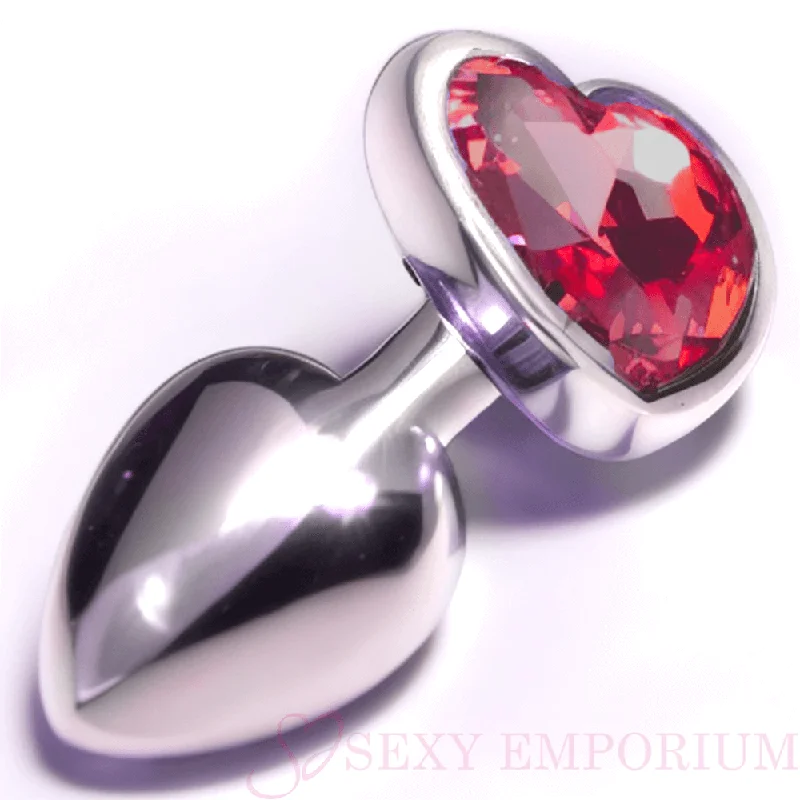 Heart Silver Butt Plug Red