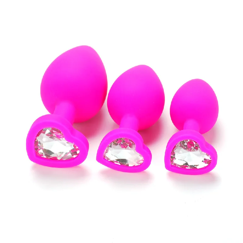 Heart Shaped Butt Plug SIlicone with Gem (3 Color Options) Large