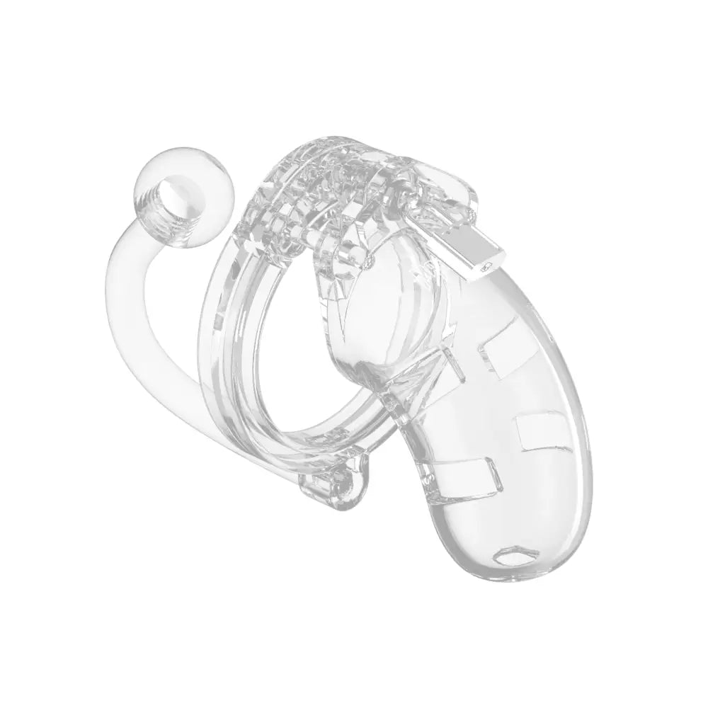 Man Cage 10 Male 3.5 Inch Clear Chastity Cage with Anal Butt Plug