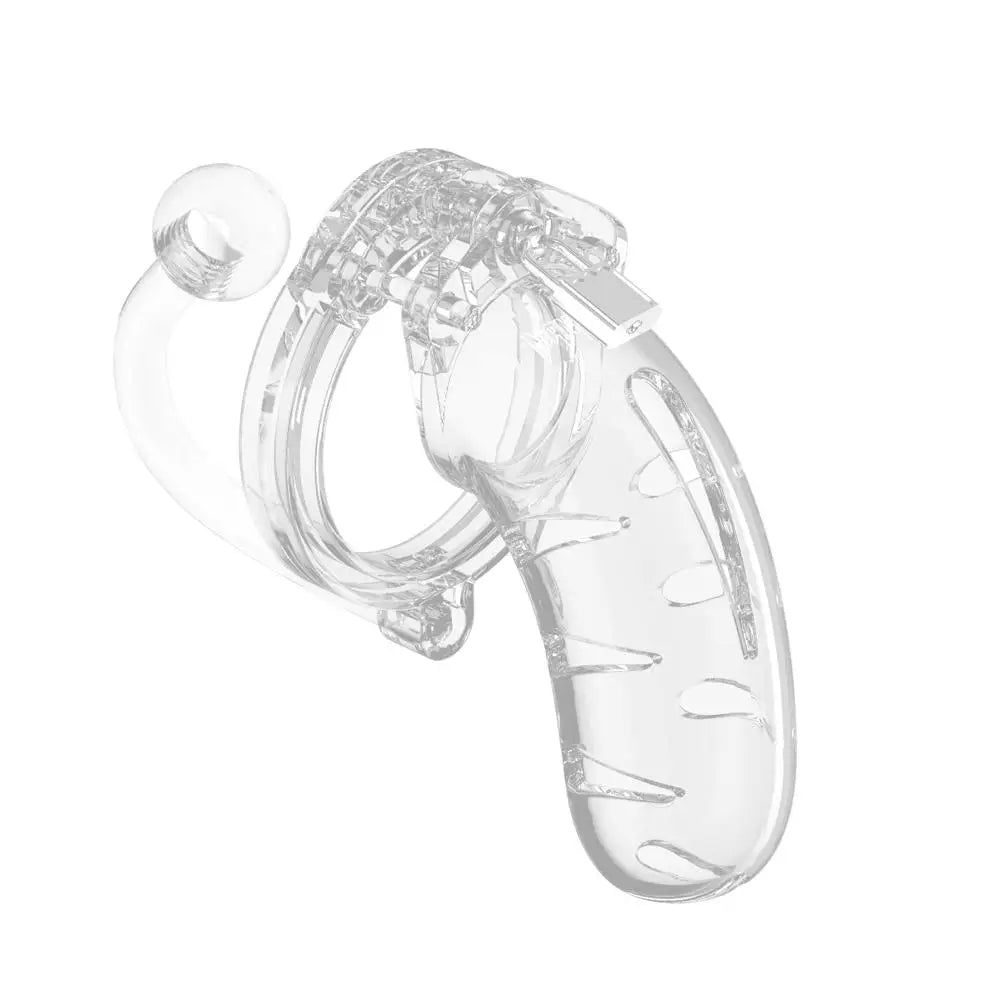 Man Cage 11 Male 4.5 Inch Clear Chastity Cage with Anal Butt Plug