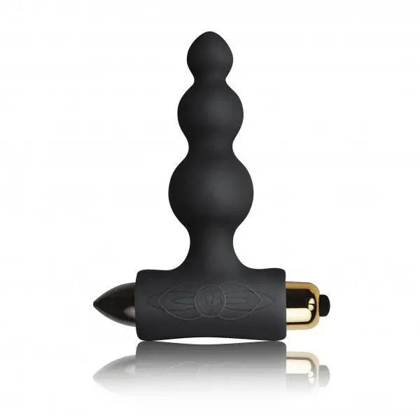 Rocks off Silicone Black Ribbed Butt Plug with 7-functions