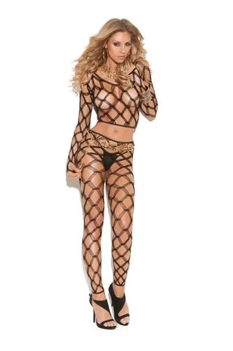 2 Piece Diamond Net Cami Top Set  - One Size - Black