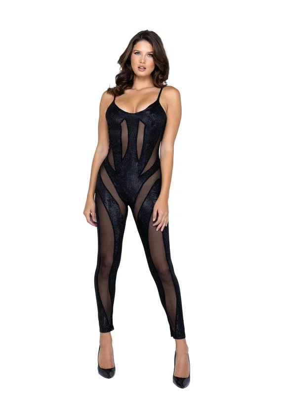 Black Shimmer Skin Mesh Bodysuit Lingerie