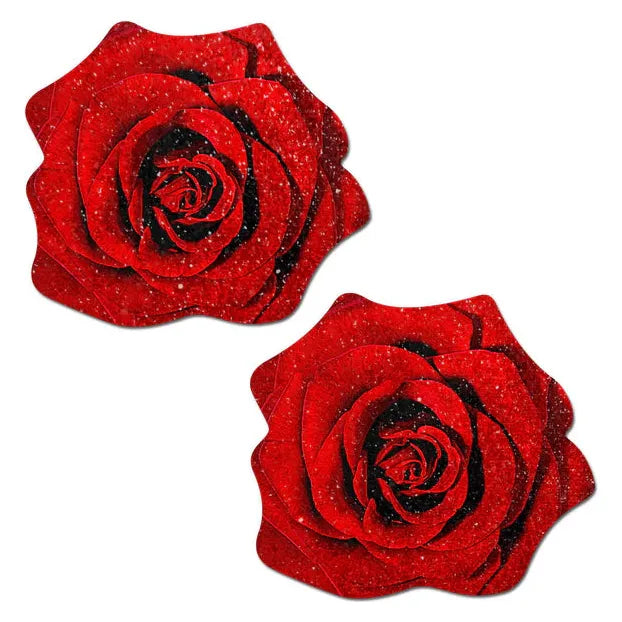 Red Glitter Velvet Blooming Rose Pasties by Pastease